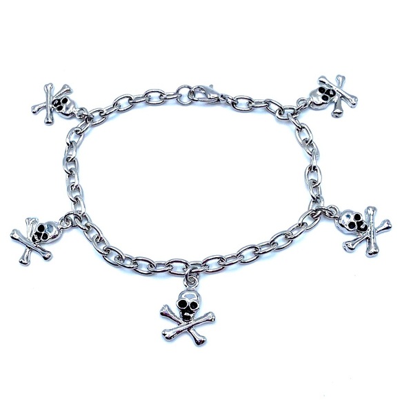 Skull Charm Bracelet Silver Tone - Picture 1 of 5
